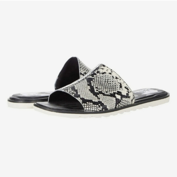 SOREL Ella II Block Slide Black 1 Snakeskin Print Sandals - Picture 3 of 16